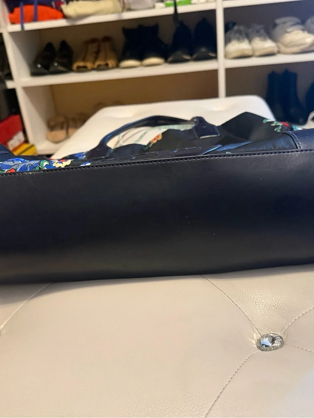 Tory Burch Ella Black Floral Nylon Logo Tote